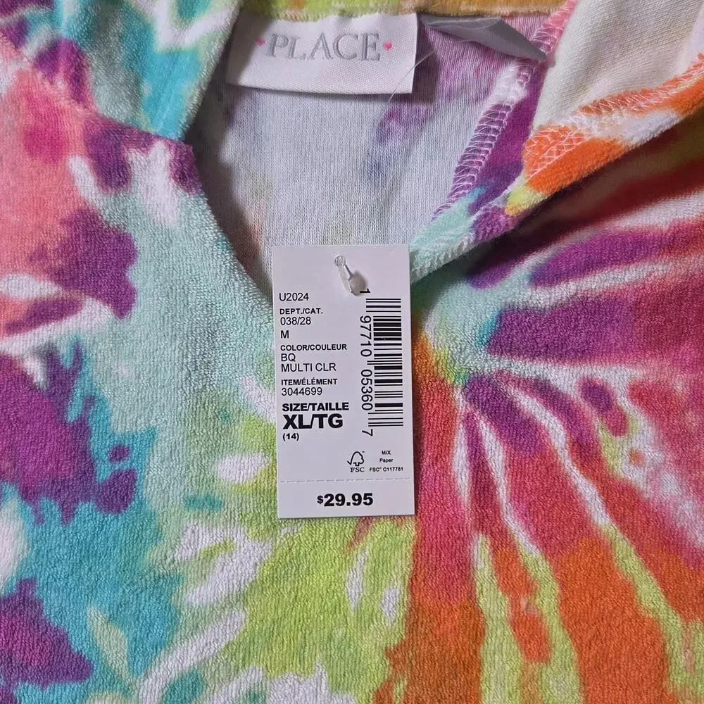 The Childrens Place Cover Up Girls 14 Multicolor Tie Dye Hooded Beach Terry